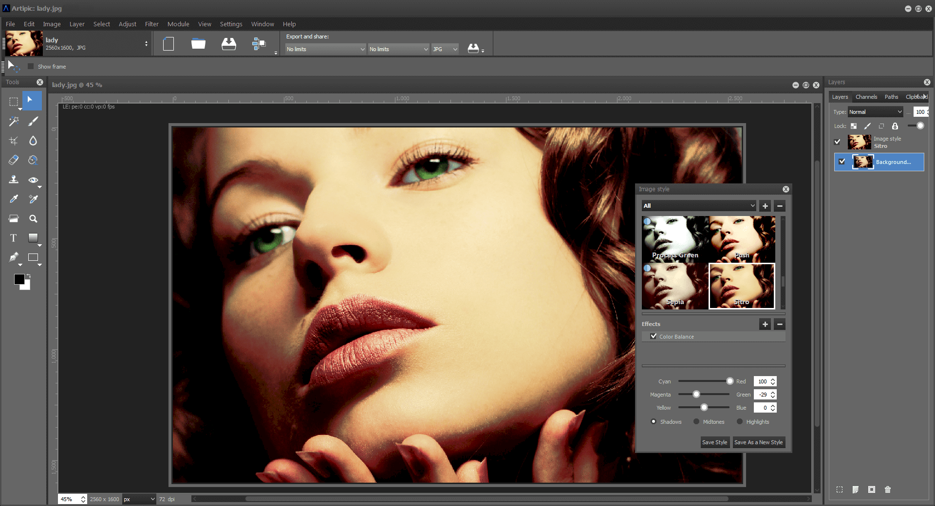 Image editing with a variety of tools