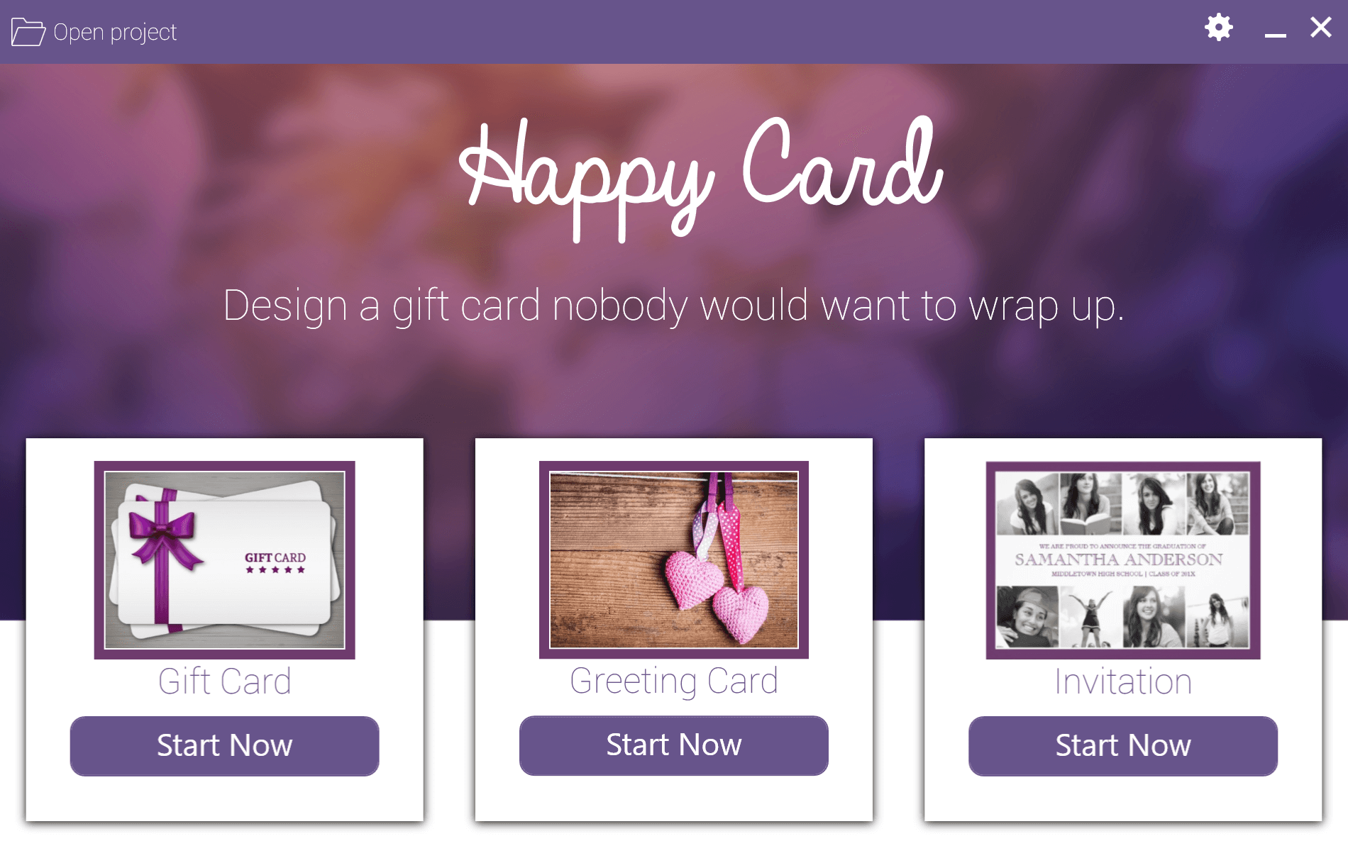 Choose whether you want to create a gift card, a greeting card or an invitation. 