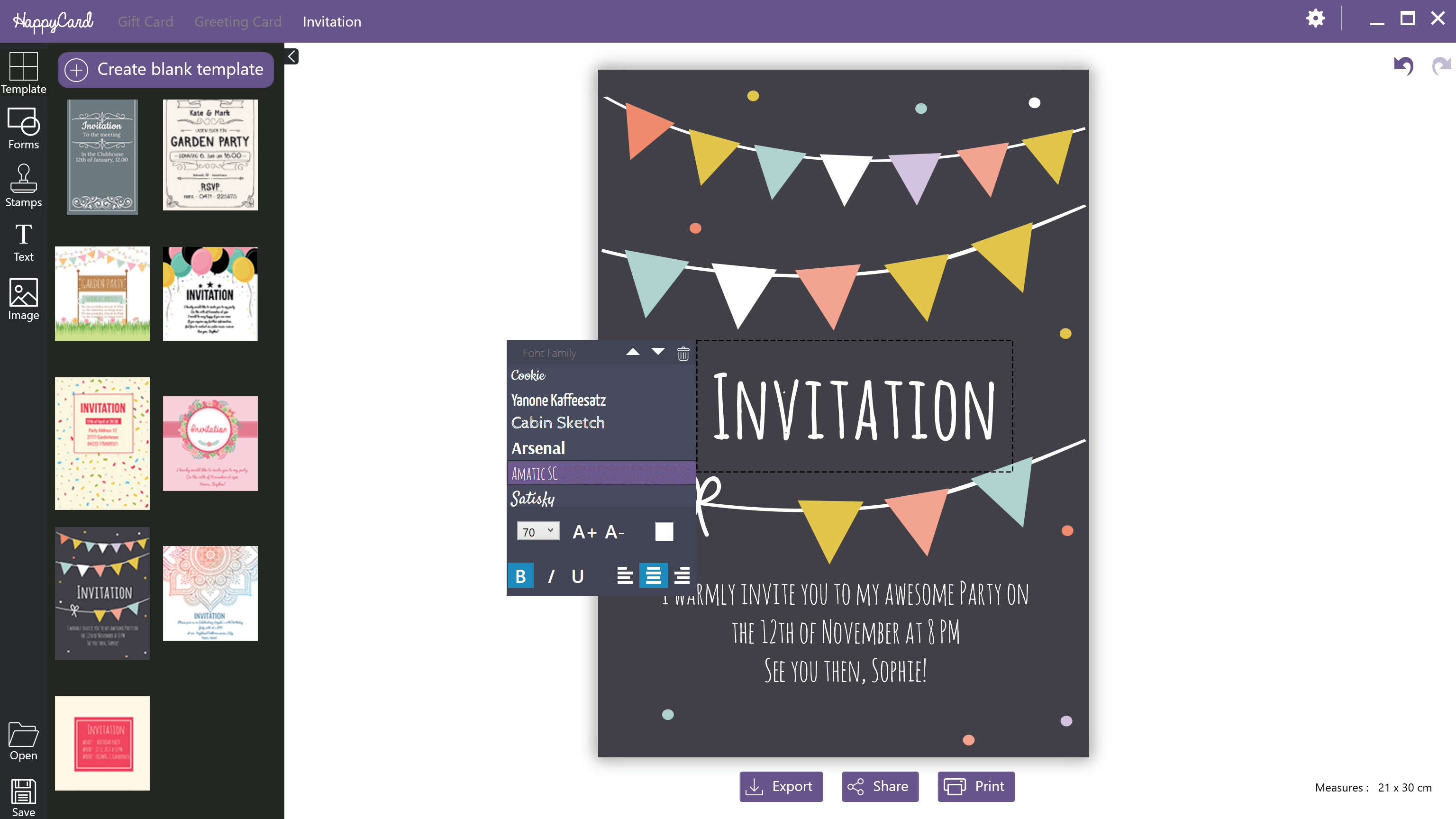 Choose whether you want to create a gift card, a greeting card or an invitation. 