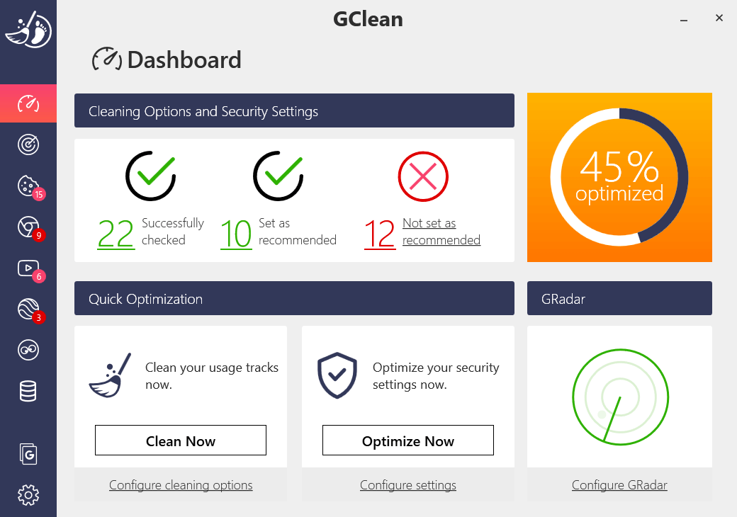 Choose your individual cleaning options and security settings.