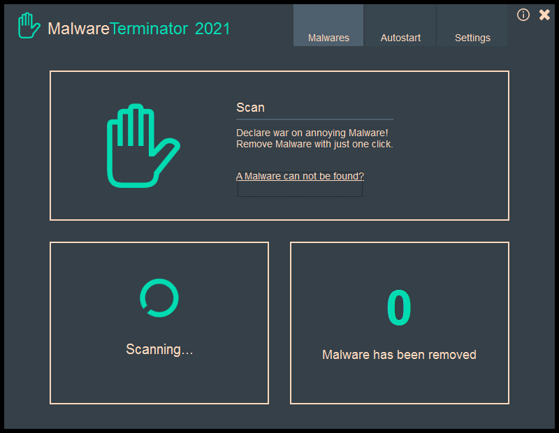 MalwareTerminator analyzes the Windows system