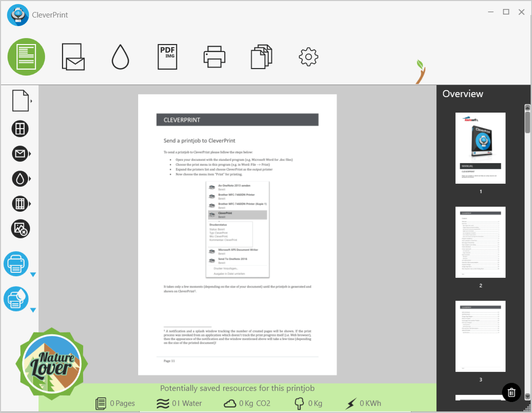 Settings to save ink