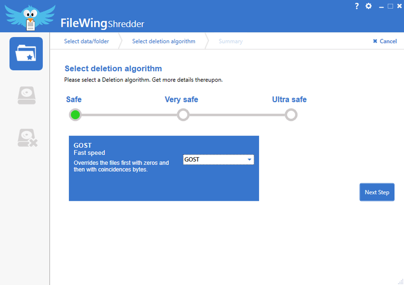 Selection of the deletion algorithm