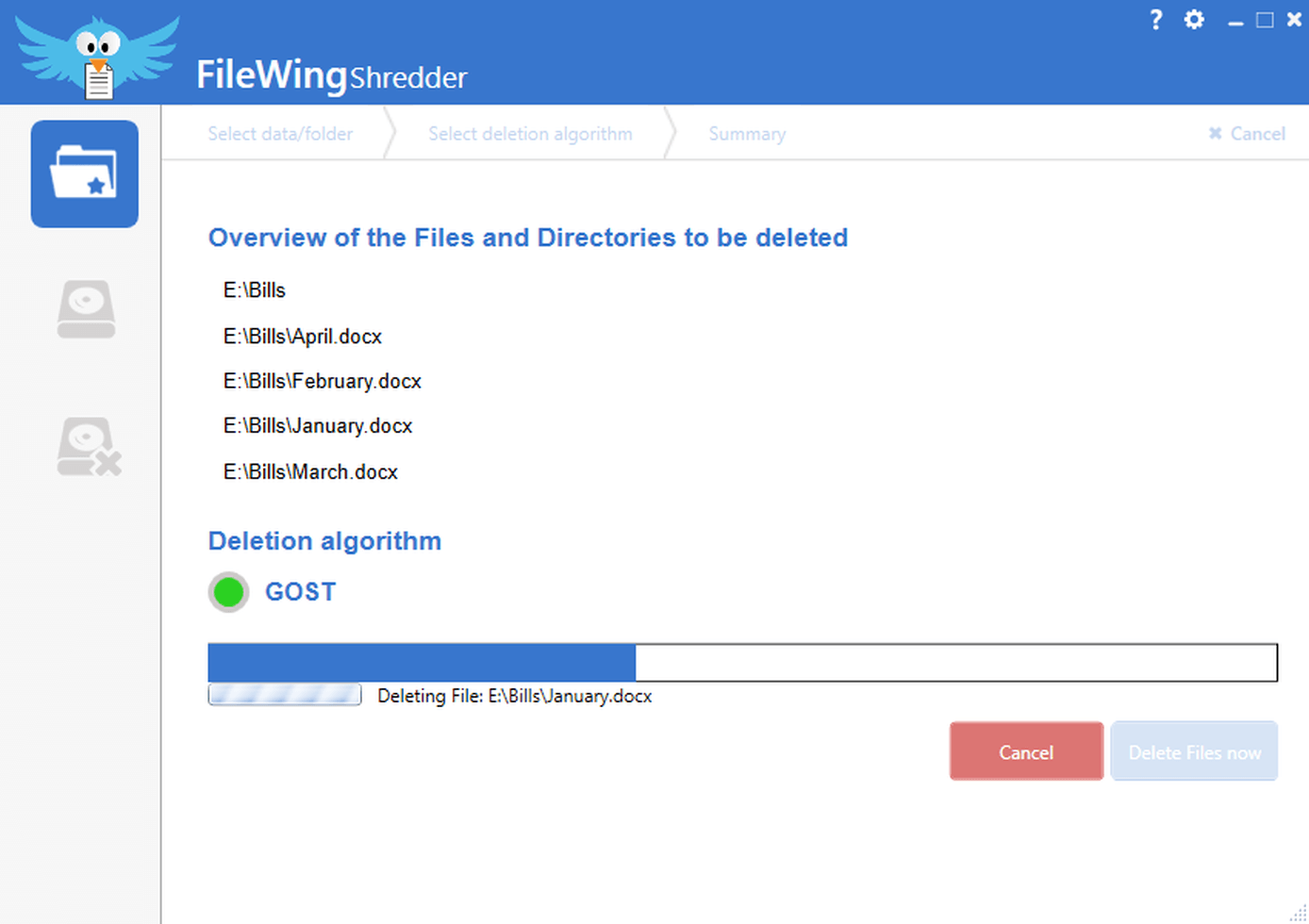 Overview of files and folders to be deleted