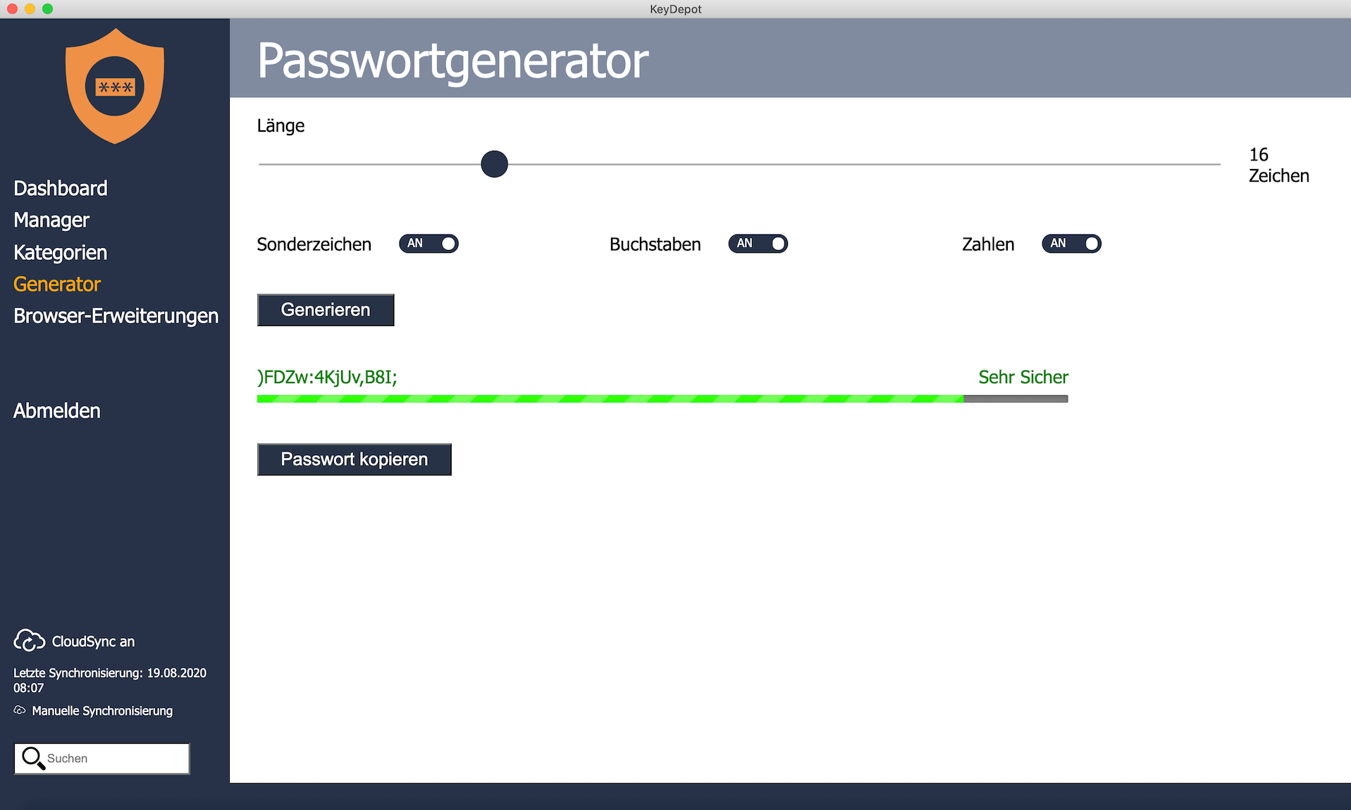 KeyDepot hilft Dir ein starkes Passwort zu finden