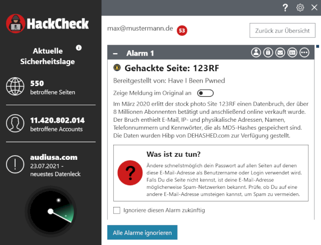 HackCheck: Emailadressen automatisch auf Hacks prüfen