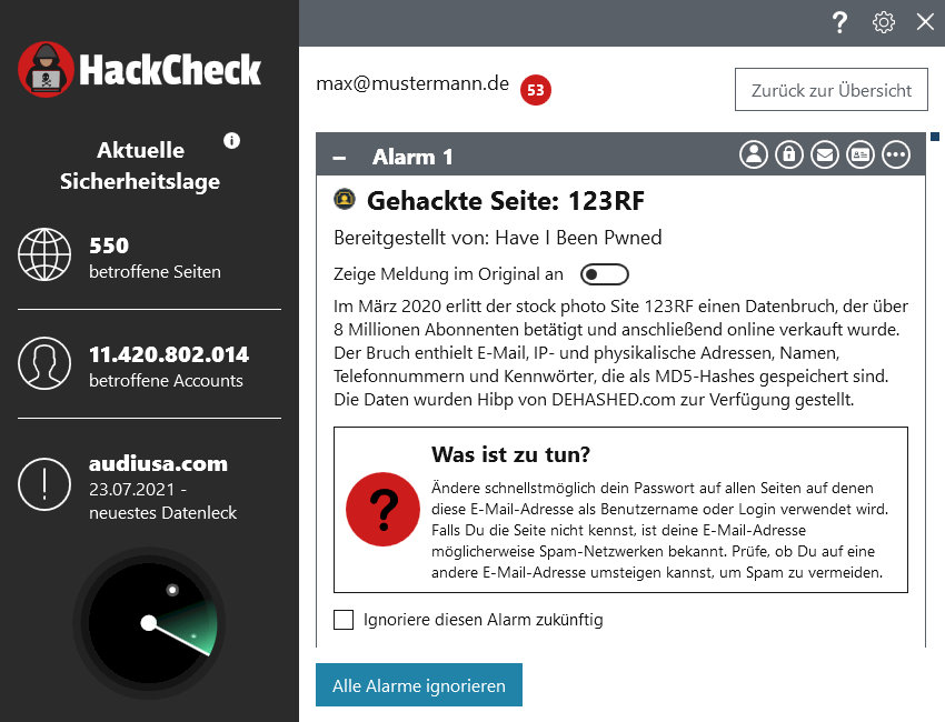 HackCheck: Emailadressen automatisch auf Hacks prüfen