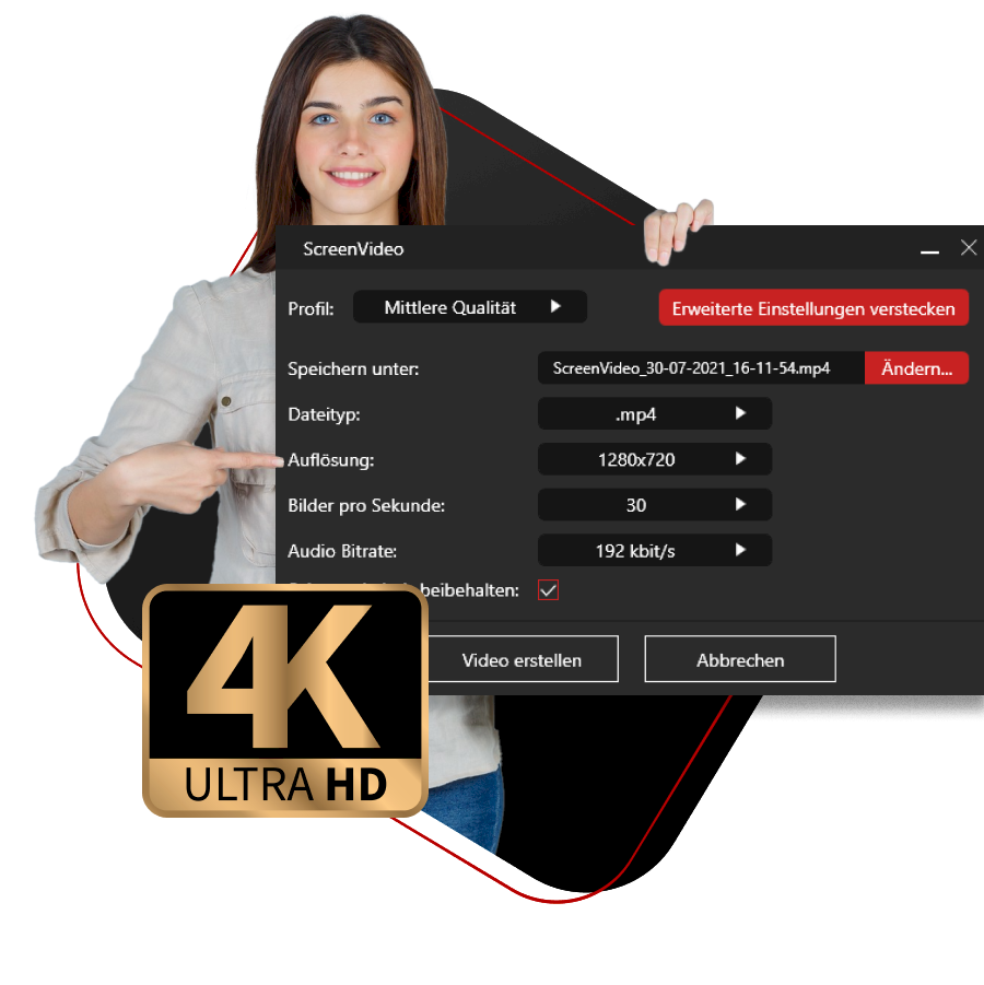 Auflösungen bis zu Full HD und 4K