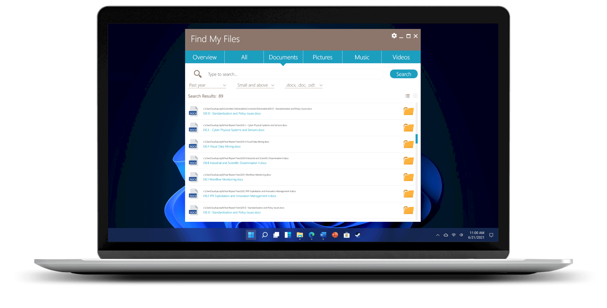 Search for file extensions