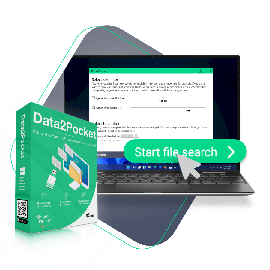 The size filter allows individual searching for files
