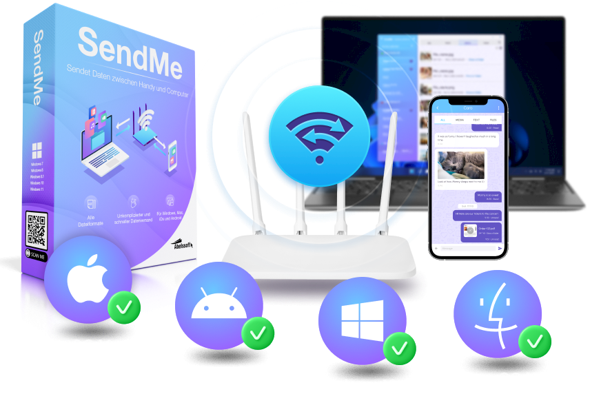 Sendet Daten vom Computer auf Dein Handy übers WLAN