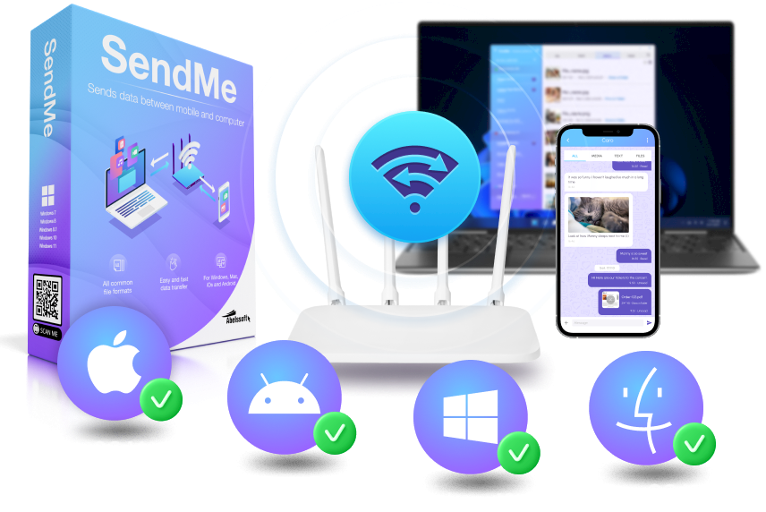 Sends data from computer to phone via Wi-Fi.