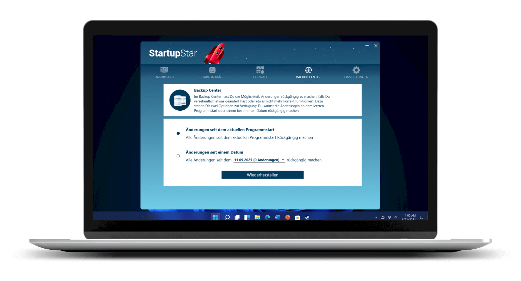 Immer abgesichert dank der Backup Funktion
