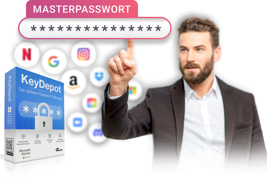 Nur ein Masterpasswort merken – überall sicher anmelden.