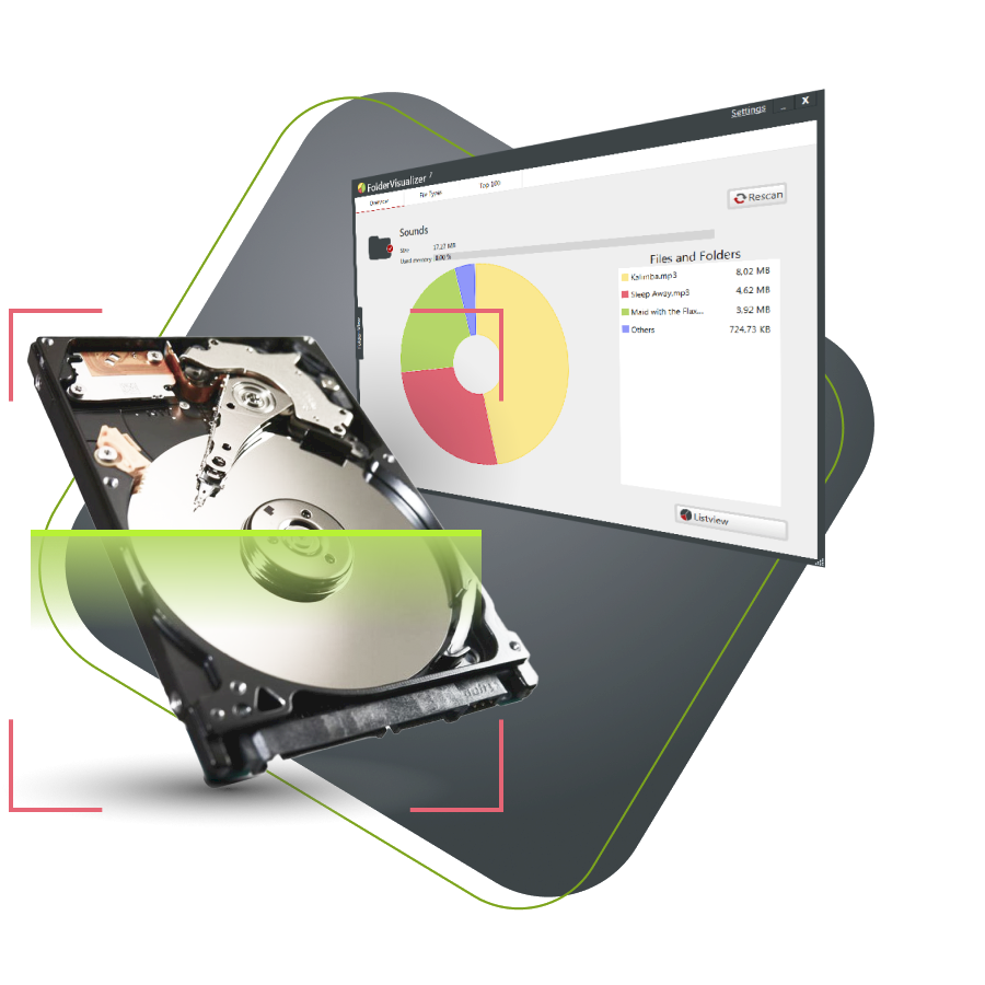 Scans the hard disk and visualizes the occupancy in clear statistics