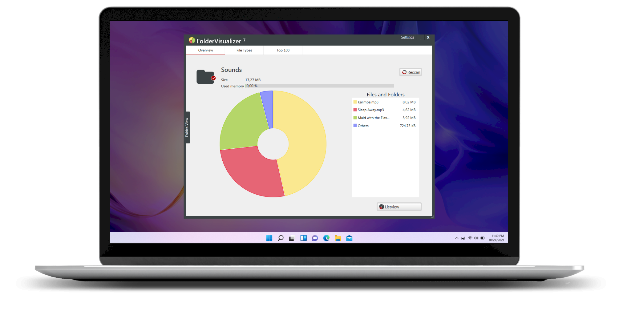 Search and find large files on the hard disk