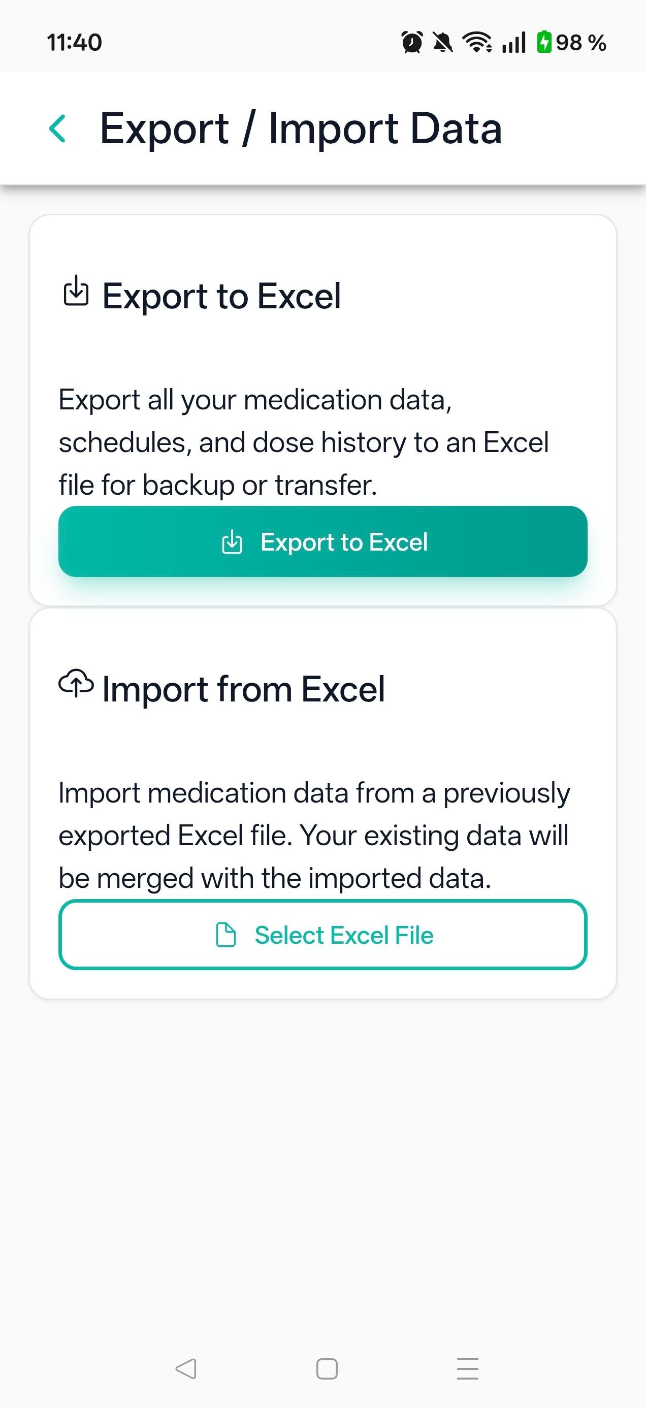 Back up and transfer your medication data