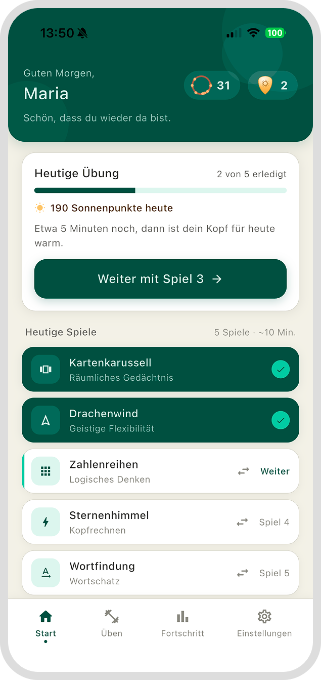 Dein tägliches Training auf einen Blick